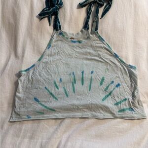 Free People Blue and Green Tie-Dye Crop Top